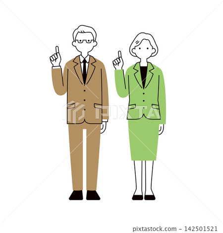 一組簡單的全身向量插圖,描繪了男性和女性老闆、CEO、企業主和企業家用手指著事物進行解釋。 一組簡單的全身向量插圖,描繪了男性和女性老闆、CEO、企業主和企業家用手指著事物進行解釋。 142501521