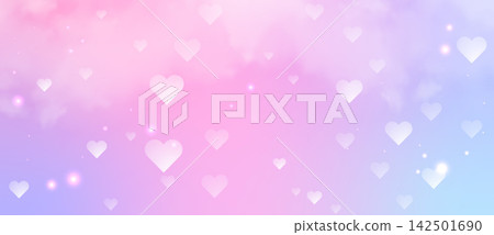 Magical pink glitter cloudscape with hearts and sparkling highlights Magical pink glitter cloudscape with hearts and sparkling highlights 142501690
