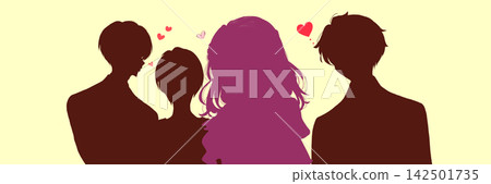 A woman who is admired by three men - silhouette A woman who is admired by three men - silhouette 142501735