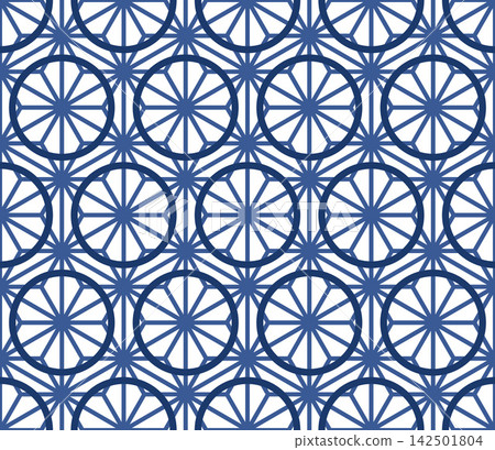 Hemp leaf and Shippo pattern, seamless Japanese design, layered pattern, indigo. 142501804