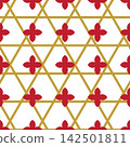 Basketweave and floral diamond pattern, seamless Japanese design, combined pattern, red and gold. 142501811
