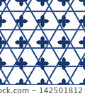 Basketweave and floral diamond pattern, seamless Japanese design, combined pattern, indigo. 142501812