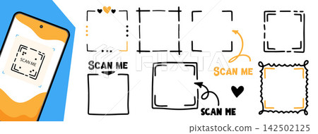 Cute QR Scan Me Doodle Badge Collection Cute QR Scan Me Doodle Badge Collection 142502125