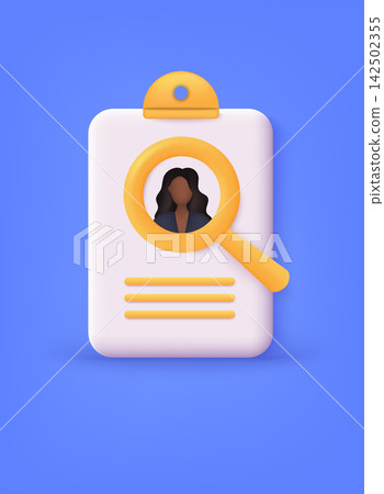 HR job with magnifying glass. Hiring and recruitment concept for web page, banner, presentation. Job interview, recruitment agency. 3D Web Vector Illustrations. HR job with magnifying glass. Hiring and recruitment concept for web page, banner, presentation. Job interview, recruitment agency. 3D Web Vector Illustrations. 142502355