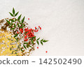 Washi paper with a background of nandina and gold decorations 142502490