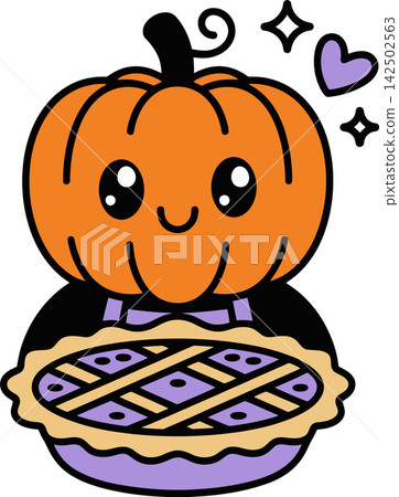 Cute Pumpkin with Homemade Pie Illustration Cute Pumpkin with Homemade Pie Illustration 142502563