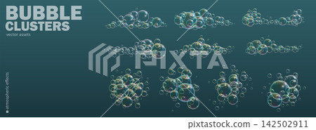 Soap Foam Bubbles. Realistic Bath Bubble Set. Soap Foam Bubbles. Realistic Bath Bubble Set. 142502911