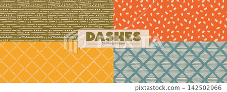 Seamless Small Dash Pattern. Modern Linear Background. 142502966