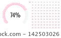 Set of circular sector arc percentage diagrams meters progress bar from 0 to 100 ready-to-use for web design, user interface UI or infographic - indicator with pink 142503026