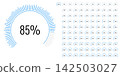 Set of circular sector arc percentage diagrams meters progress bar from 0 to 100 ready-to-use for web design, user interface UI or infographic - indicator with blue 142503027