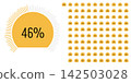 Set of circular sector arc percentage diagrams meters progress bar from 0 to 100 ready-to-use for web design, user interface UI or infographic - indicator with yellow 142503028