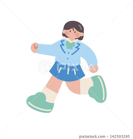 女學生奔跑的插圖 女學生奔跑的插圖 142503295