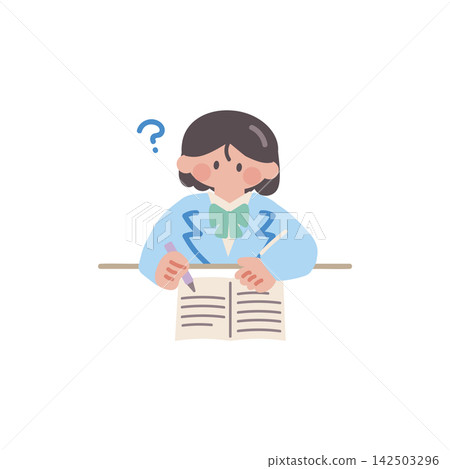 插圖描繪了一位不理解自己學習內容的女學生。 插圖描繪了一位不理解自己學習內容的女學生。 142503296