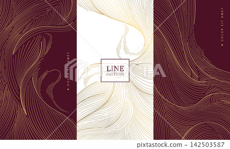 Luxury abstract burgundy and gold wave pattern with elegant lines, geometric Art Deco elements, Japanese design. Wine labels, packaging, chocolate boxes, menus, invitations, cards, and premium Luxury abstract burgundy and gold wave pattern with elegant lines, geometric Art Deco elements, Japanese design. Wine labels, packaging, chocolate boxes, menus, invitations, cards, and premium 142503587