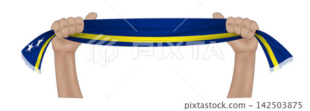 3D Flag on ribbon in hand 3D Flag on ribbon in hand 142503875