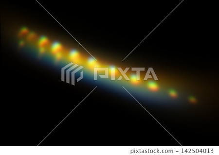 Abstract optical flare with vibrant spectral colors forming line on dark background Abstract optical flare with vibrant spectral colors forming line on dark background 142504013