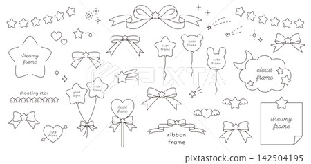 A set of vector illustrations of dreamy, cute decorative frames. Stars, ribbons, and a dreamy, cute style. A set of vector illustrations of dreamy, cute decorative frames. Stars, ribbons, and a dreamy, cute style. 142504195