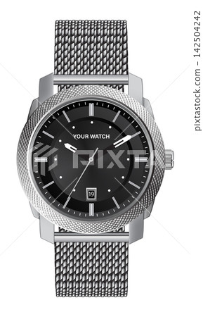 Realistic watch clock chronograph stainless steel black design luxury fashion object for men on white vector 142504242