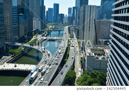 Cityscape: Osaka, Nakanoshima, Dojimahama, Hanshin Expressway Cityscape: Osaka, Nakanoshima, Dojimahama, Hanshin Expressway 142504445