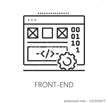 Software front end program code line icon. Application engineering linear icon, computer science programing sign. Software code startup pictogram Software front end program code line icon. Application engineering linear icon, computer science programing sign. Software code startup pictogram 142505077