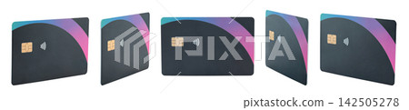Set of Blank bank cards with contactless payment chip, isolated on transparent background. Perfect template for design, branding, finance concepts, and digital payment projects Set of Blank bank cards with contactless payment chip, isolated on transparent background. Perfect template for design, branding, finance concepts, and digital payment projects 142505278