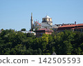 Historic Old Town Skyline of Kamianets Podilskyi with Saints Peter and Paul Cathedral and Minaret Rising Above Green Smotrych Canyon in Ukraine 142505593