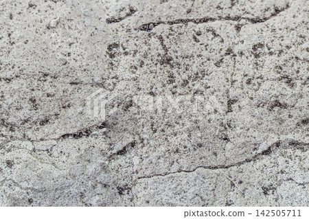 Gray concrete surface with fine pores, scattered dark grains and a long horizontal crack creates a realistic industrial construction texture. Gray concrete surface with fine pores, scattered dark grains and a long horizontal crack creates a realistic industrial construction texture. 142505711