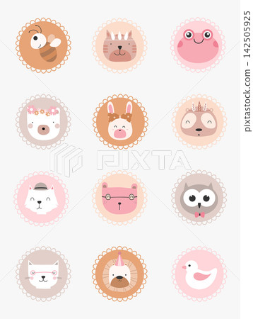 Set of animals and cute vector cards,plant,baby shower,printable,  tags,cards,templates,Notes, Stickers, Labels,Scrap booking, Congratulations, Invitations,Vector illustrations. 142505925