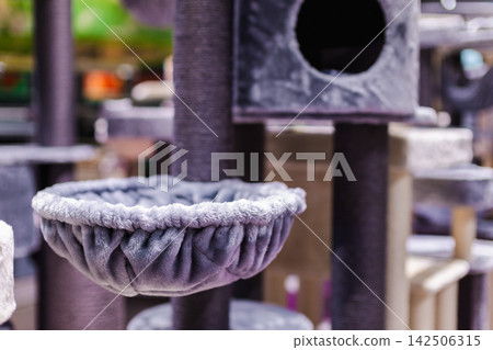 Gray Plush Cat Hammock on Multi-Level Cat Tree Gray Plush Cat Hammock on Multi-Level Cat Tree 142506315