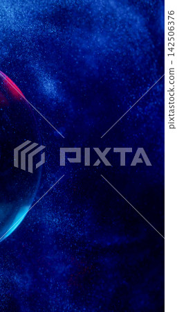 Glitter sphere. Mist texture. Defocused blue purple neon color paint in water fluid cloud flying on abstract dark black art background. Glitter sphere. Mist texture. Defocused blue purple neon color paint in water fluid cloud flying on abstract dark black art background. 142506376