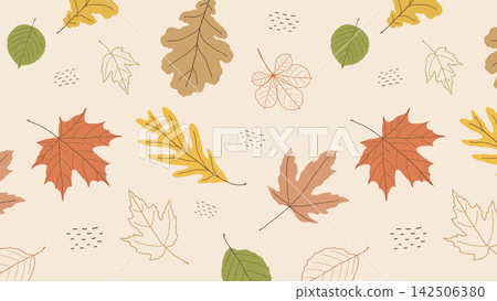 Hand Drawn Autumn Leaves Pattern, Fall Botanical Background Hand Drawn Autumn Leaves Pattern, Fall Botanical Background 142506380