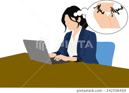 An illustration of a businesswoman who is bothered by her underwear getting sweaty while at work. An illustration of a businesswoman who is bothered by her underwear getting sweaty while at work. 142506489