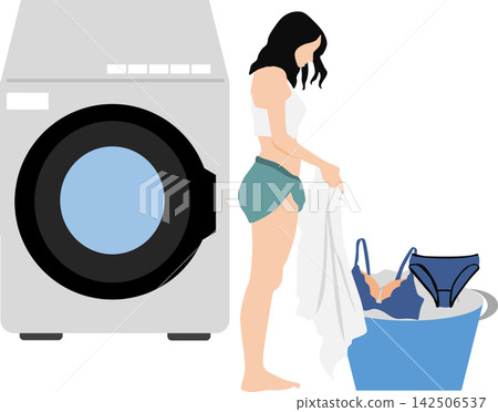 An illustration of washing underwear. An illustration of washing underwear. 142506537