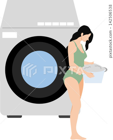 Illustration of a woman doing laundry Illustration of a woman doing laundry 142506538