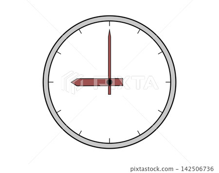 An illustration icon of an analog clock showing 9 o'clock. An illustration icon of an analog clock showing 9 o'clock. 142506736