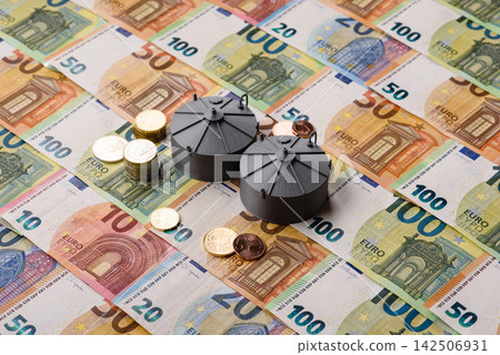 Oil tankers against the Euro money, concept of fuel supplies to Europe. Oil or liquefied gas tank Oil tankers against the Euro money, concept of fuel supplies to Europe. Oil or liquefied gas tank 142506931