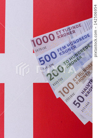 Denmark, Danish paper banknotes kroner for settlements and financial transactions. Danish kroner Denmark, Danish paper banknotes kroner for settlements and financial transactions. Danish kroner 142506954