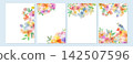 A set of colorful and beautiful watercolor-style hand-drawn background illustrations of flowers, plants, and birds for cards. 142507596