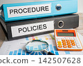 Procedure, Policies. Binder data finance report business with graph analysis in office. 142507628