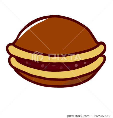 An illustration of a delicious-looking dorayaki filled with plenty of red bean paste. An illustration of a delicious-looking dorayaki filled with plenty of red bean paste. 142507849