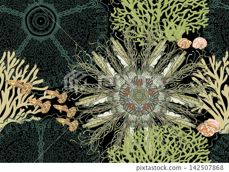 Colorful seamless marine pattern with corals Colorful seamless marine pattern with corals 142507868