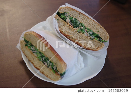Vegetable sandwich on a plate Vegetable sandwich on a plate 142508039
