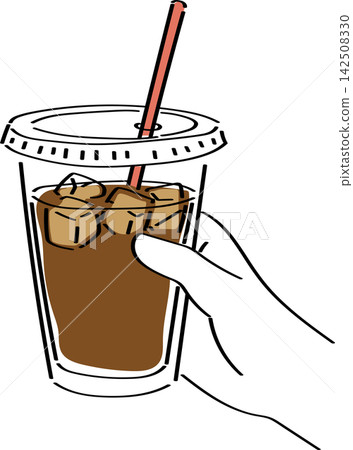 A simple illustration of a hand holding an iced coffee. A simple illustration of a hand holding an iced coffee. 142508330