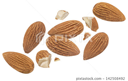 Almond nuts isolated on white background full depth of field Almond nuts isolated on white background full depth of field 142508492