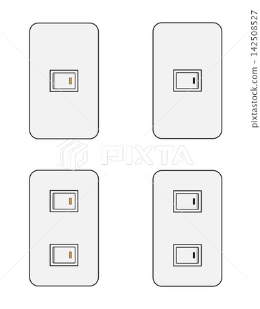 Illustration set of light switches showing the on/off status (single-gang and double-gang) 142508527
