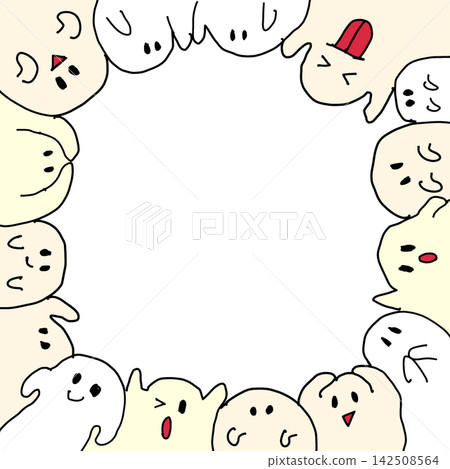 Cute ghost-themed Halloween frame with a central margin for a message. 142508564