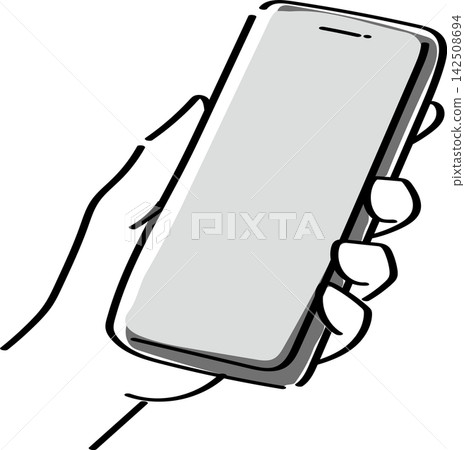 一隻手拿著智能手機的簡單圖示 142508694