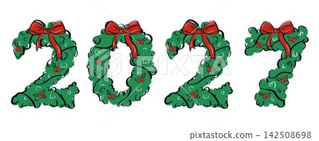 Vector 2027 Number Set for New Year's Design. Bright Festive Typography Clipart for Holiday Calendar Cover, Corporate Branding, and Ads Vector 2027 Number Set for New Year's Design. Bright Festive Typography Clipart for Holiday Calendar Cover, Corporate Branding, and Ads 142508698