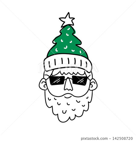Cool Santa Claus Head with Sunglasses and Christmas Tree Hat Vector Illustration in Hand Drawn Doodle Style for Modern Holiday Party Invitations, Trendy Xmas Stickers and Gift Tag Design Cool Santa Claus Head with Sunglasses and Christmas Tree Hat Vector Illustration in Hand Drawn Doodle Style for Modern Holiday Party Invitations, Trendy Xmas Stickers and Gift Tag Design 142508720