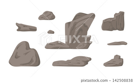 Collection of Decorative Grey Stones for Aquarium, Terrarium and Landscape Design. Realistic Rock Set Isolated on White Background for Natural Decoration, Aquascaping or Diorama Scenestor illustration 142508838